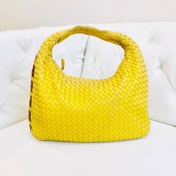 Bottega Veneta Handbags - Bottega Veneta Yellow Woven Leather Hobo